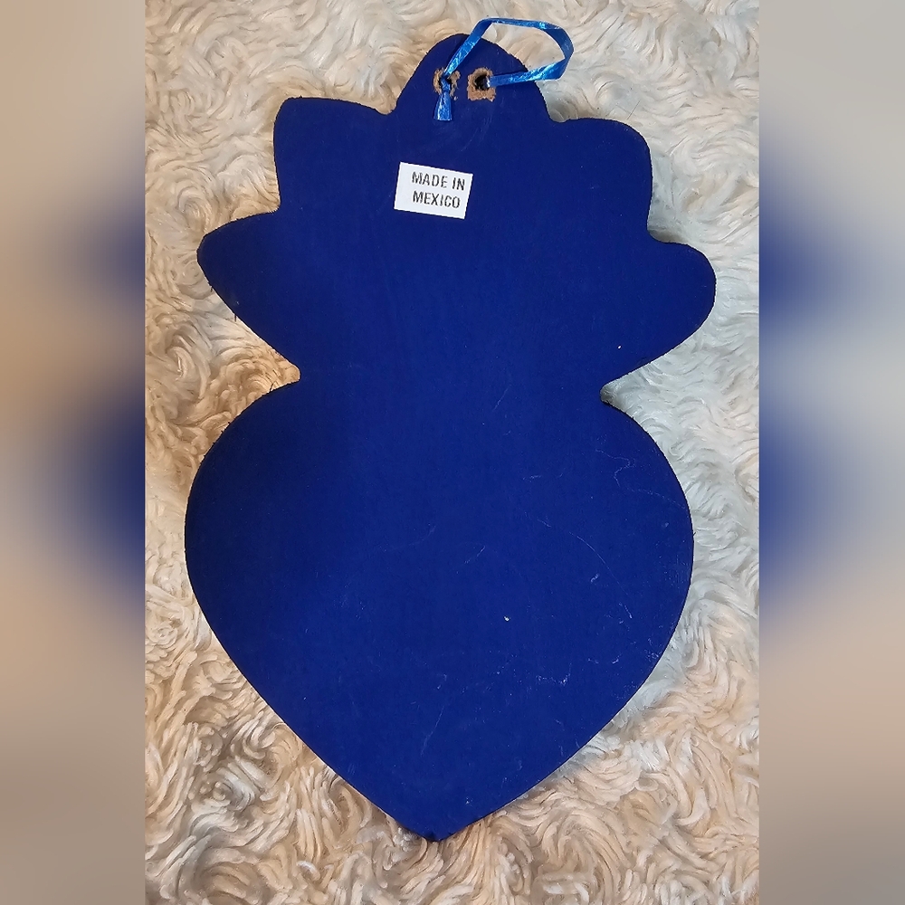 Handpainted Heart Mexican Folklore Art Blue Bird New - Picture 2 of 3